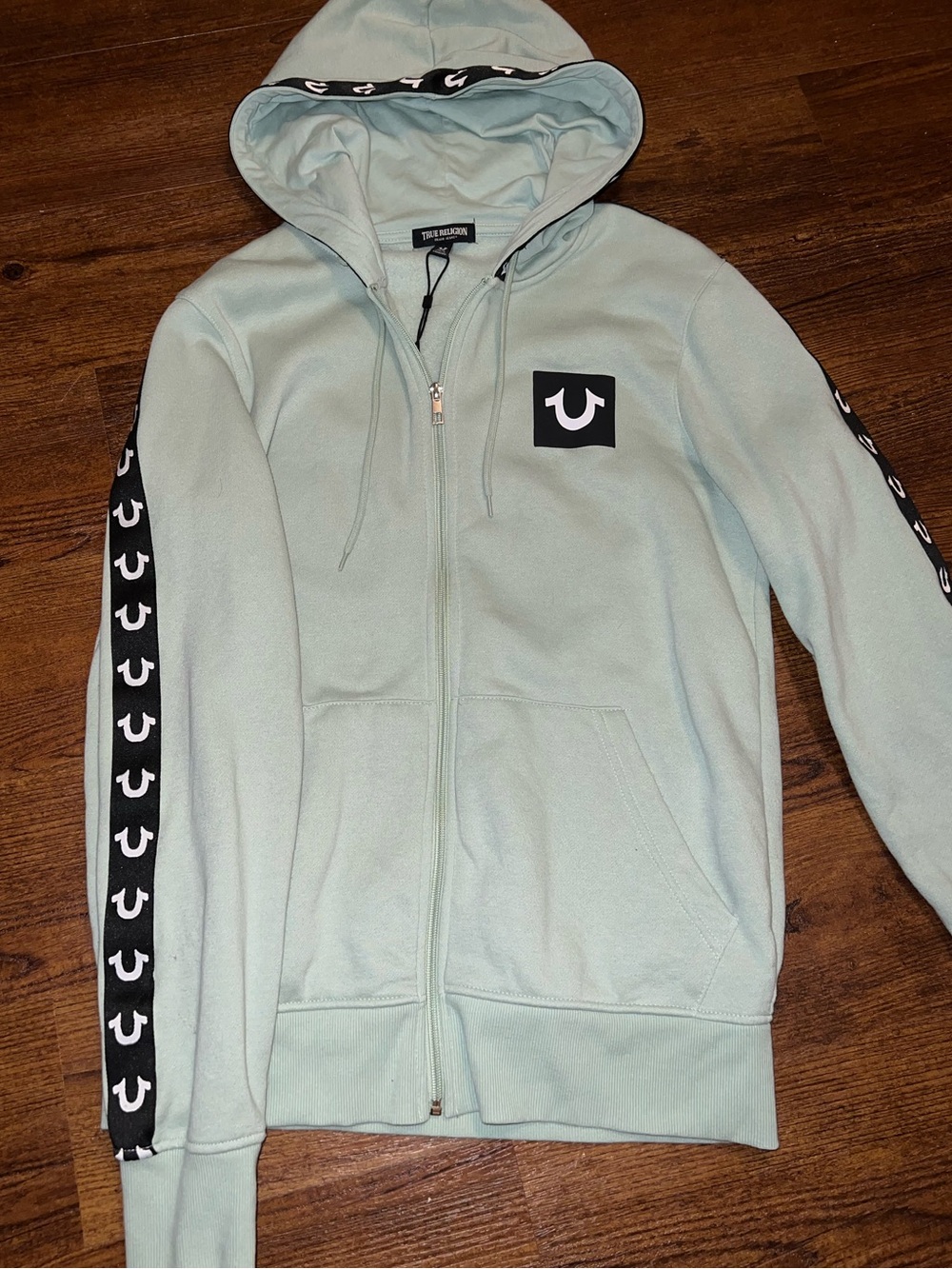 NWT True Religion Seafoam Green Horseshoe Hoodie Zip Up Fleece Causal Y2K Size M